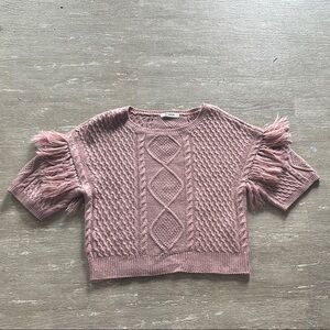 BB Dakota Pink Crew Neck Sweater with Cable Knit Design